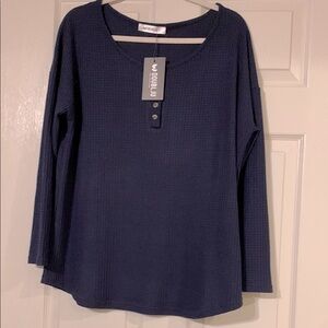 Doublju Deep Blue Waffle Buttoned Blouse NWT Small